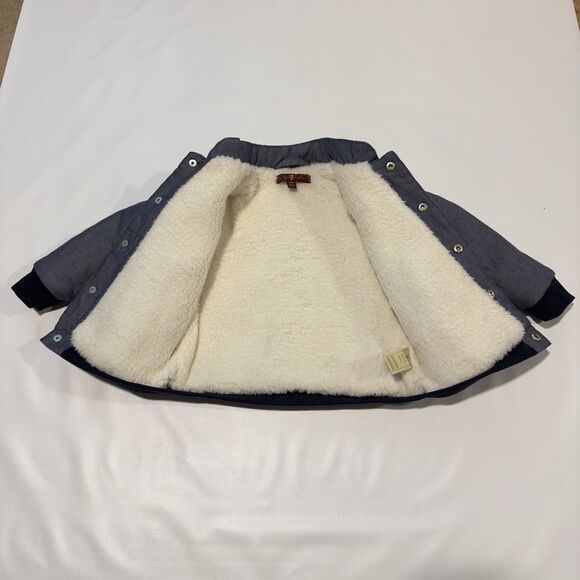 7 For All Mankind Bomber Jacket With Sherpa Lining 18 Months Snap Buttons Blue - Picture 5 of 13